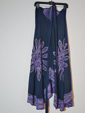 Advance Apparels Embroidered Asymmetric Halter Tie Up Maxi Dress OS Black Purple
